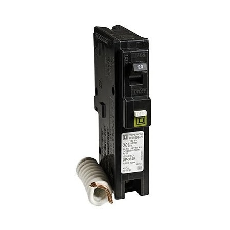 Square D Circuit Breaker, HOM Series, 20A, 1 Pole, 120V AC, 10kA HOM120CAFIC